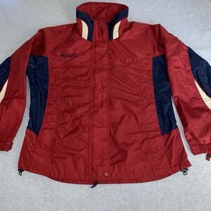 Columbia Women's L Bugaboo Full Zip Windbreaker Ski Jacket Red Navy‎ Off White